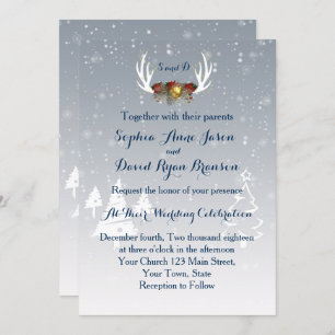 Winter Antlers Boho Wedding Invitation