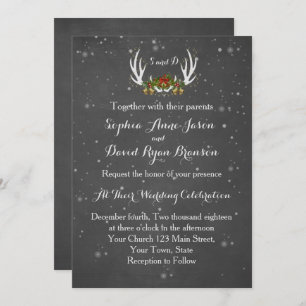 Winter Antlers Chalkboard Wedding Invitation