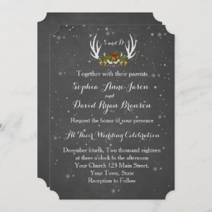 Winter Antlers Chalkboard Wedding Invitation
