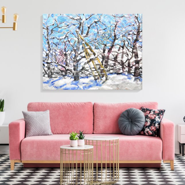 Winter Apple Pruning / Artist Larry Lerew Canvas Print (Insitu(LivingRoom))