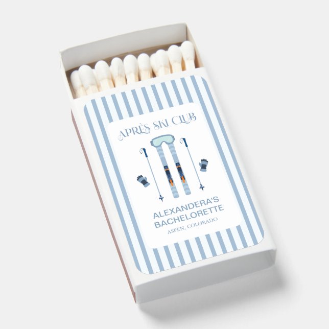 Winter Apres Ski Bachelorette Favor Matchboxes (Front Open)