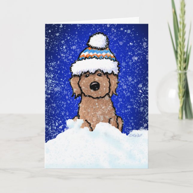 Winter Apricot Doodle Holiday Card (Front)