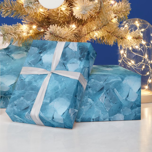 Winter Aqua Blue Ice Snowflakes Christmas Wrapping Paper (Holidays)