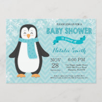 Winter Aqua Penguin Baby Shower Invitation