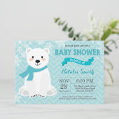 Winter Aqua Polar Bear Baby Shower Invitation (Standing Front)