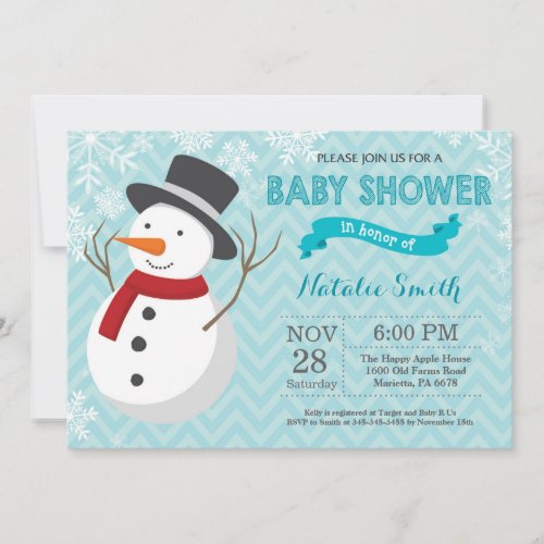 Winter Aqua Snowman Baby Shower Invitation