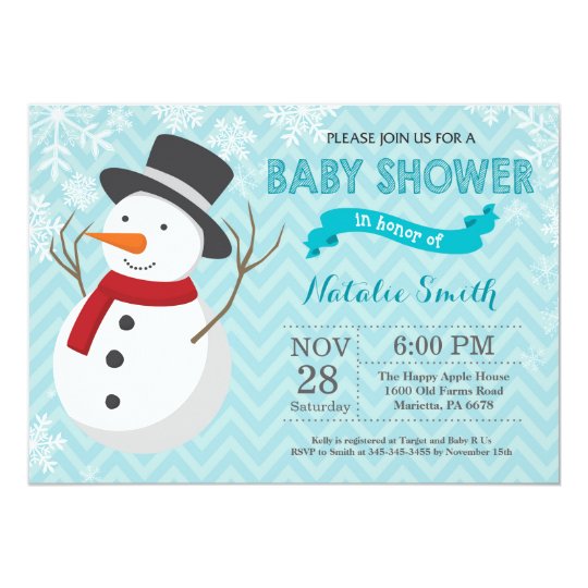 Winter Aqua Snowman Baby Shower Invitation Zazzle