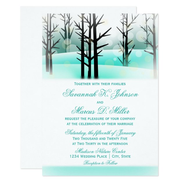 Winter Aqua Woodland Trees Wedding Invitations