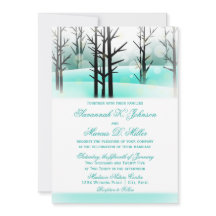 Winter Aqua Woodland Trees Wedding Invitations