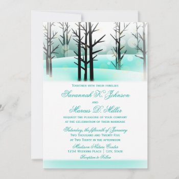 Winter Aqua Woodland Trees Wedding Invitations by WillowTreePrints at Zazzle