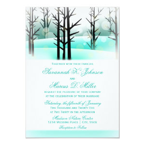 Winter Aqua Woodland Trees Wedding Invitations