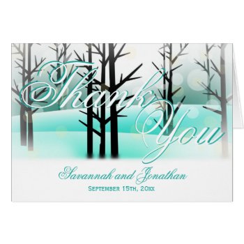 Winter Aqua Woodland Trees Wedding Thank You Cards by WillowTreePrints at Zazzle
