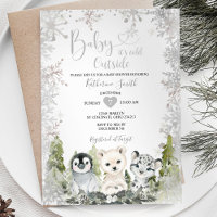 Winter arctic Animal Baby Shower Silver Snowflakes