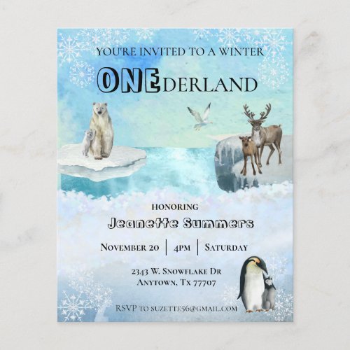 Winter Arctic Animal Birthday 1st First Onederland Flyer