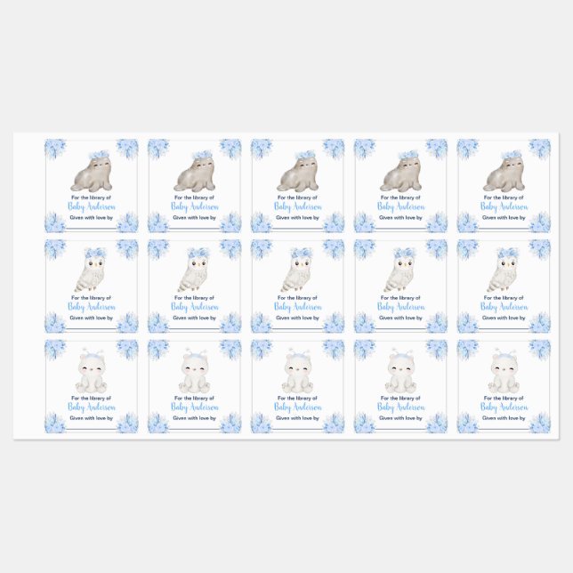 Winter Arctic Animals Baby Shower Bookplate Labels (Sheet)