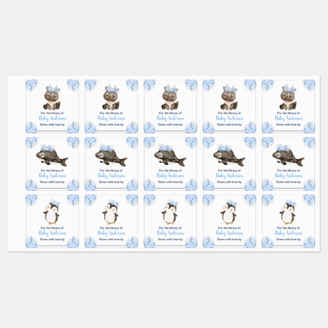 Winter Arctic Animals Baby Shower Bookplate Labels (Sheet)