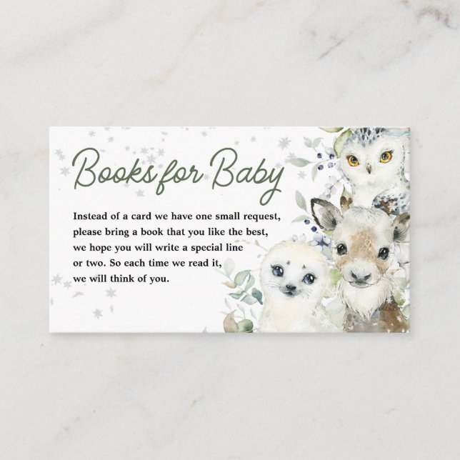 Winter Arctic Animals Baby Shower Books for Baby Enclosure Card (Front)
