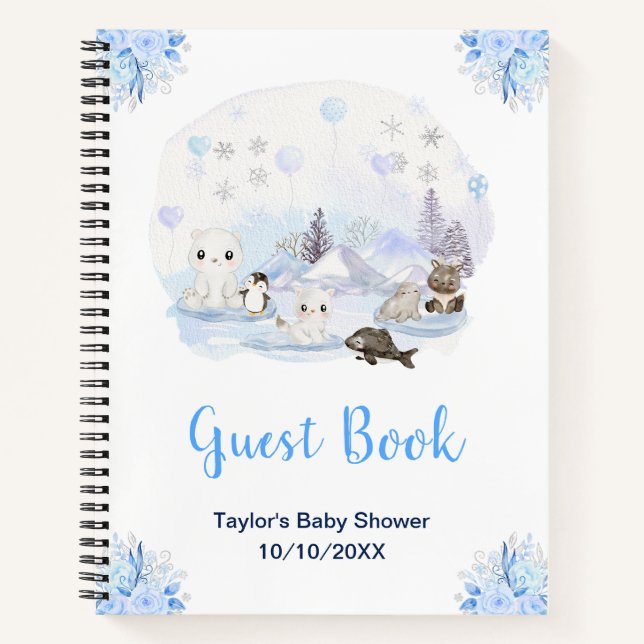 Winter Arctic Animals Baby Shower Guest Book (Front)
