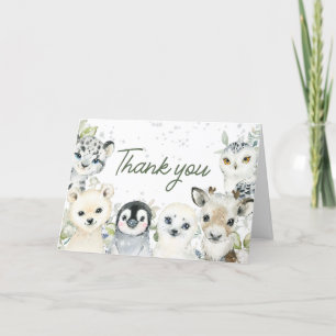 Winter Arctic Animals Baby Shower  Letterpress Thank You Card