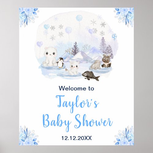 Winter Arctic Animals Baby Shower Welcome Poster