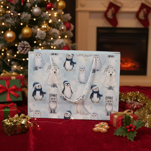 Winter Arctic Animals Cute Penguin & Polar Bear Large Gift Bag