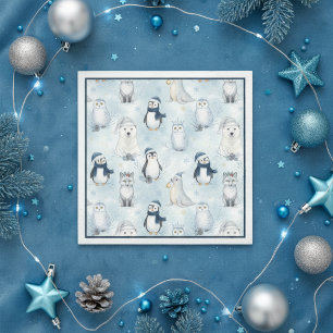 Winter Arctic Animals Cute Penguin & Polar Bear Napkins
