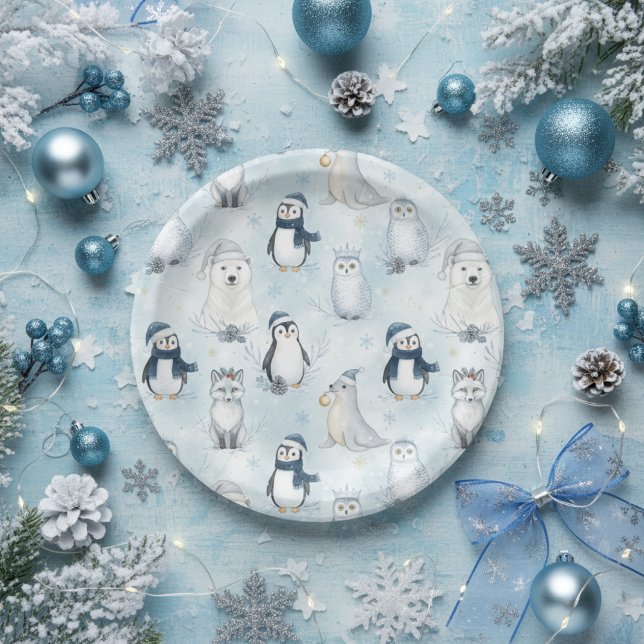 Winter Arctic Animals Cute Penguin & Polar Bear Paper Plates (Creator Uploaded)
