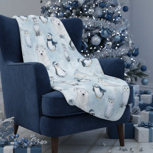 Winter Arctic Animals Cute Polar Animals Christmas Baby Blanket