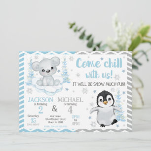 Winter Arctic Animals Joint Birthday Invitation