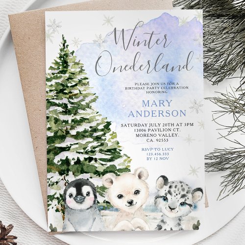  Winter Arctic Animals Onederland Birthday  Invitation