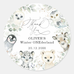 Winter Arctic Animals Snowy Forest 1st Birthday Classic Round Sticker