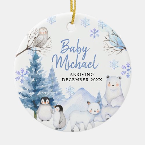Winter Arctic Baby Boy Pregnancy Announcement Ceramic Ornament