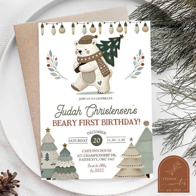 Winter Arctic Beary First Birthday Invitation (Creator Uploaded)