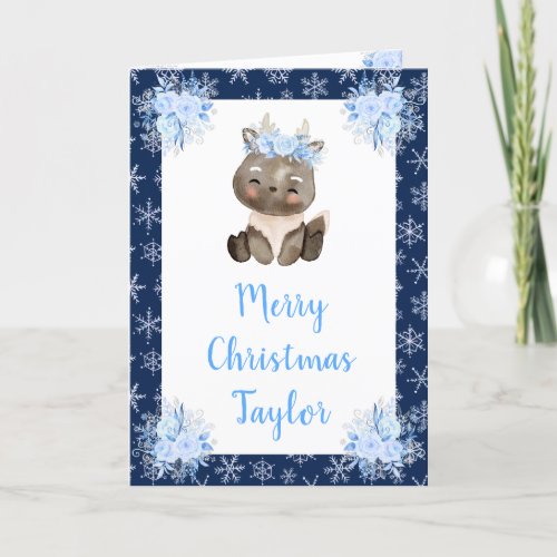 Winter Arctic Moose Merry Christmas Holiday Card