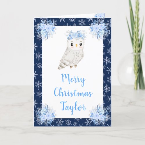 Winter Arctic Owl Merry Christmas Holiday Card