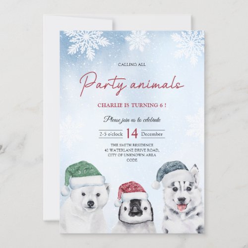 Winter Arctic Party Animals Kids Birthday Invitation