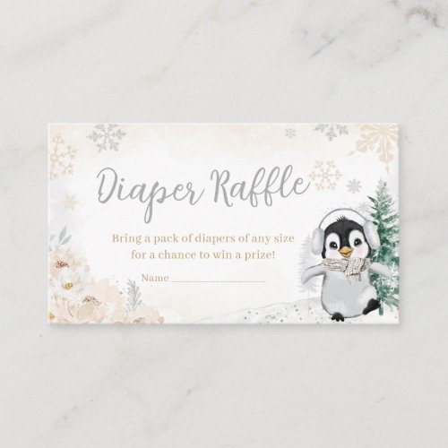 Winter Arctic Penguin Baby Shower Diaper Raffle Enclosure Card