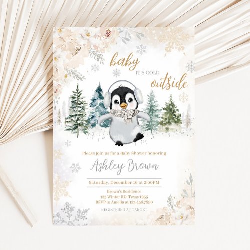 Winter Arctic Penguin Baby Shower  Invitation