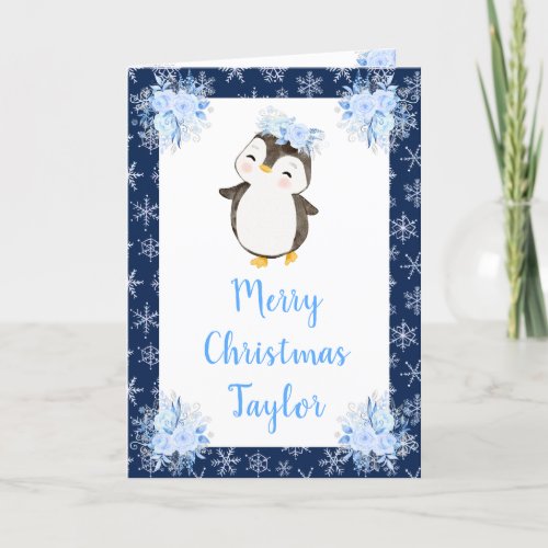 Winter Arctic Penguin Merry Christmas Holiday Card