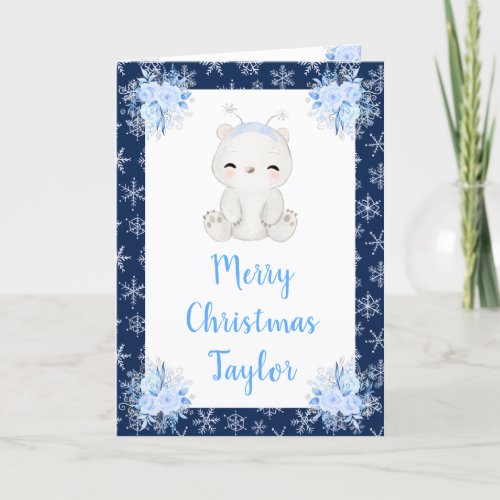Winter Arctic Polar Bear Merry Christmas Holiday Card