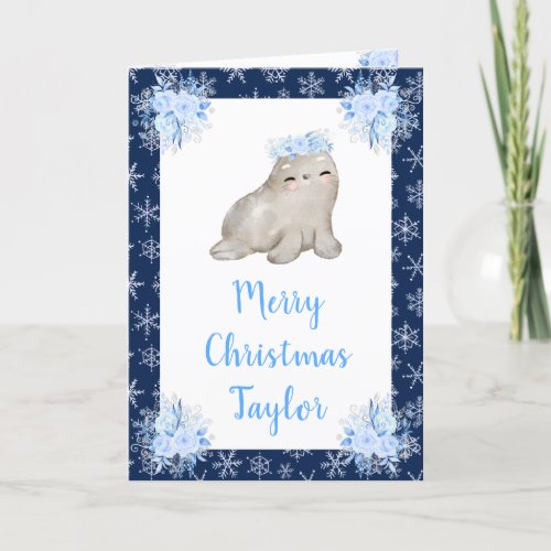 Winter Arctic Seal Merry Christmas Holiday Card