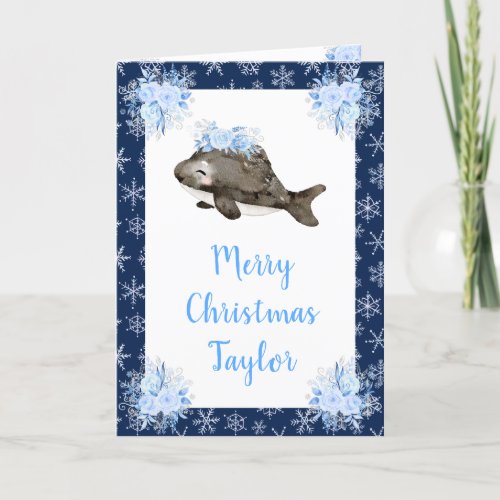 Winter Arctic Whale Merry Christmas Holiday Card