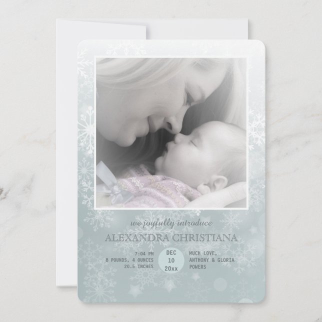 Winter Arrival Photo Birth Announcement Vertical (Front)