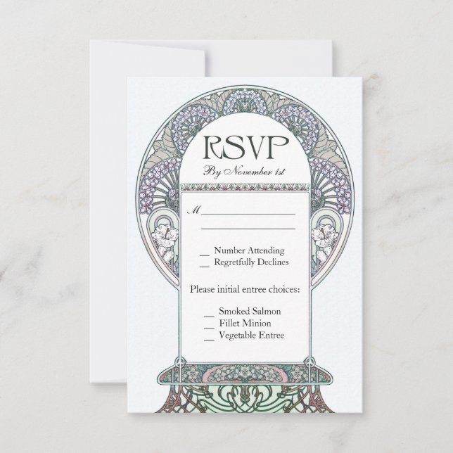 Winter Art Nouveau RSVP Wedding Cards (Front)