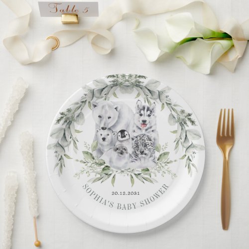 Winter Artic Animals Holiday Baby Shower Paper Plates