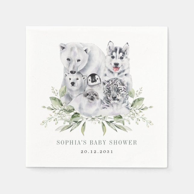 Winter Artic Animals Holiday Party Baby Shower Napkins (Front)