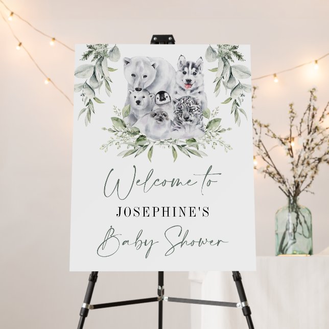 Winter Artic Animals Neutral Baby Shower Welcome Foam Board (In Situ (Stand))