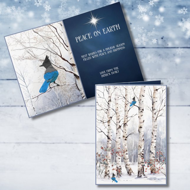 Winter Aspen Trees with Blue Jay Christmas Card (Creator Uploaded)