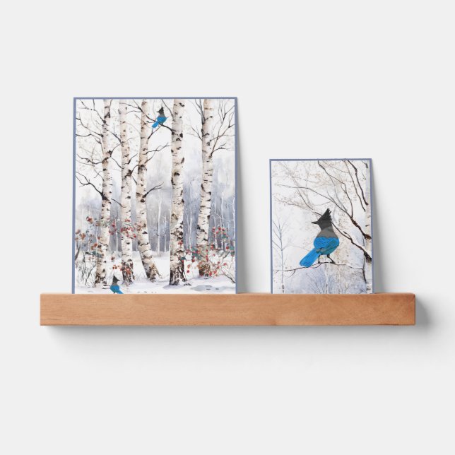 Winter Aspen Trees with Steller Blue Jay Picture Ledge (Front)