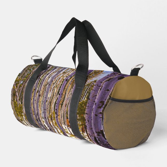 Winter Aspen Woodland – Violets, Greens, Yellows Duffle Bag (Right Corner)